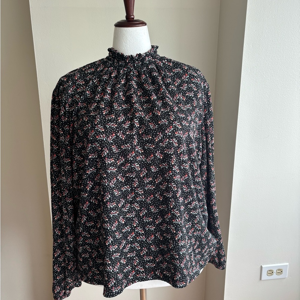 LOFT | XL Floral Long Sleeve Turtleneck | Black with pink and mint florals